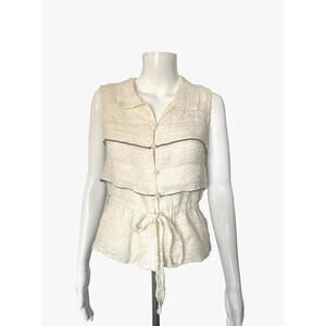 06P Chanel 2006 Vintage Ecru White Black Ties Blouse Top Shirt FR-36